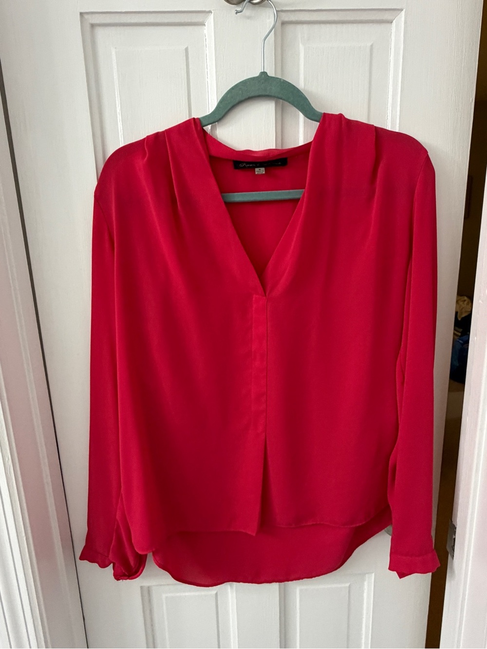 Women's Dark Pink V-Neck Long Sleeve Blouse